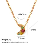 Gold color / 1 Piece Simple Series Moon Stainless Steel  Gold Color Rhinestone Women's Pendant Necklaces Picture5